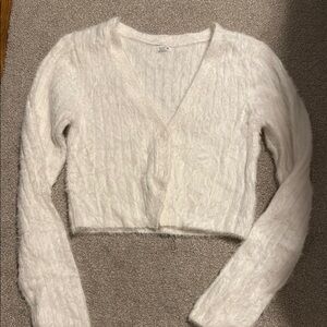 White Fuzzy Cropped Cardigan